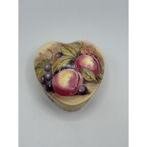 Vintage AYNSLEY Orchard Heart Shaped Trinket Pot Box Signed